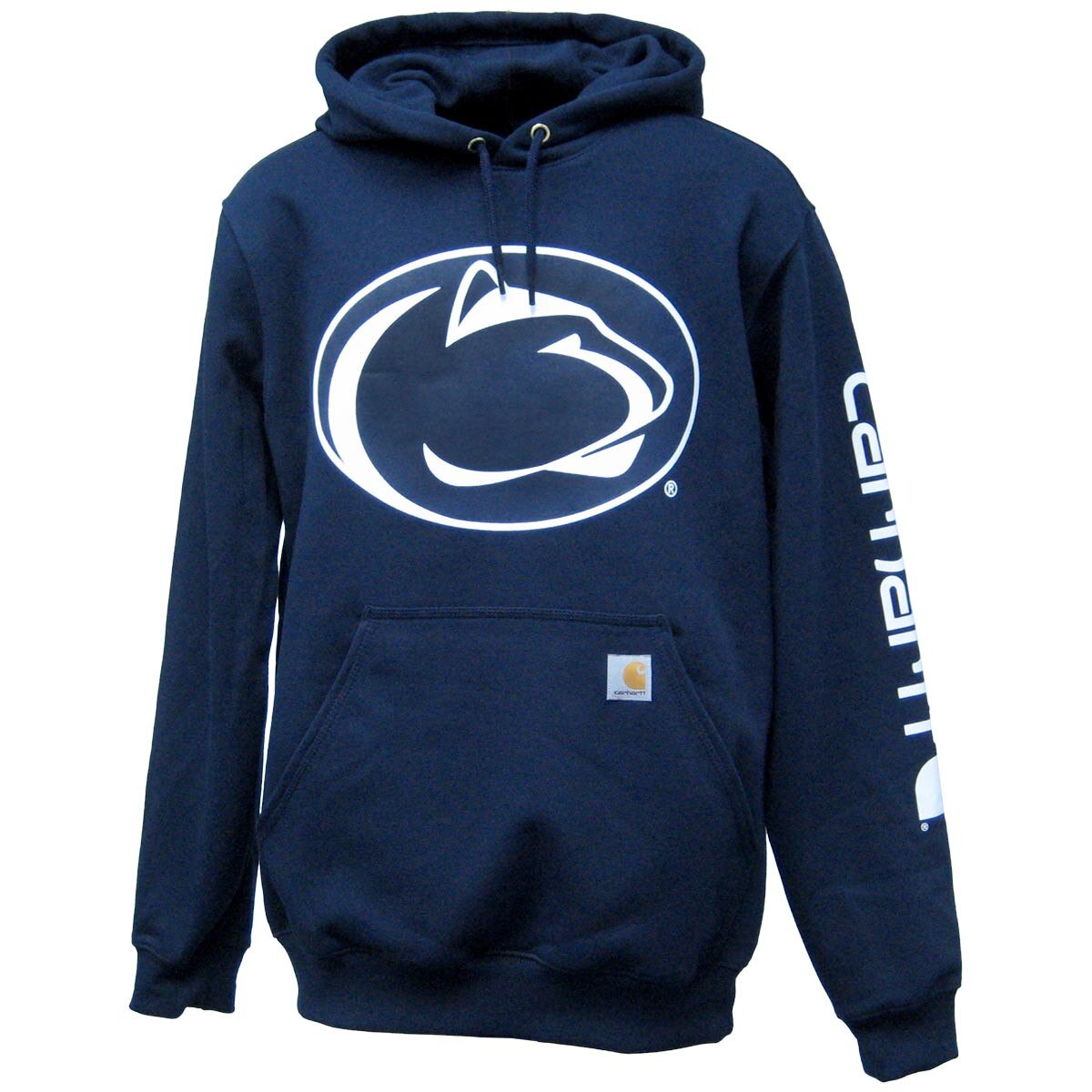 navy hooded Carhartt sweatshirt with Penn State Athletic Logo